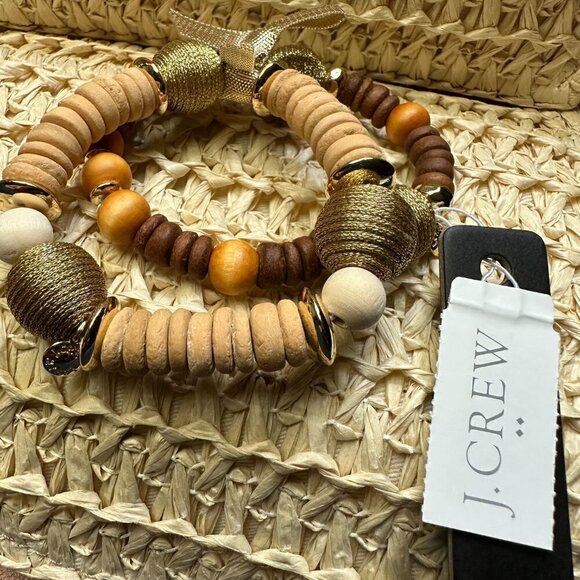 J. Crew Wrapped Wooden Beaded Bracelets Set, Boho Chic, Gold Brown - Picture 4 of 5